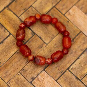 Vintage Bohemian Red Faux Ruby Stones Beaded Bracelet | 6 1/2 inch | H32